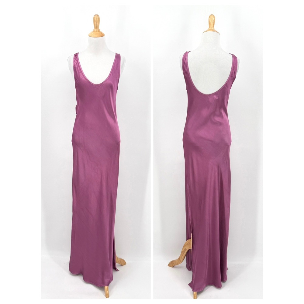 ENZA COSTA Satin Bias Maxi Tank Dress Womens Small Iris Purple Sleeveless Slip